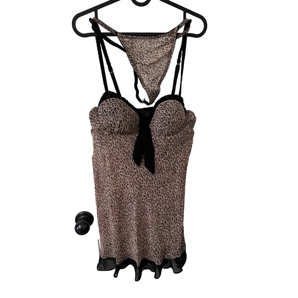 Sexy Babydoll Nightie Sheer Matching Thong California Dynasty Leopard Print XL - Picture 1 of 13
